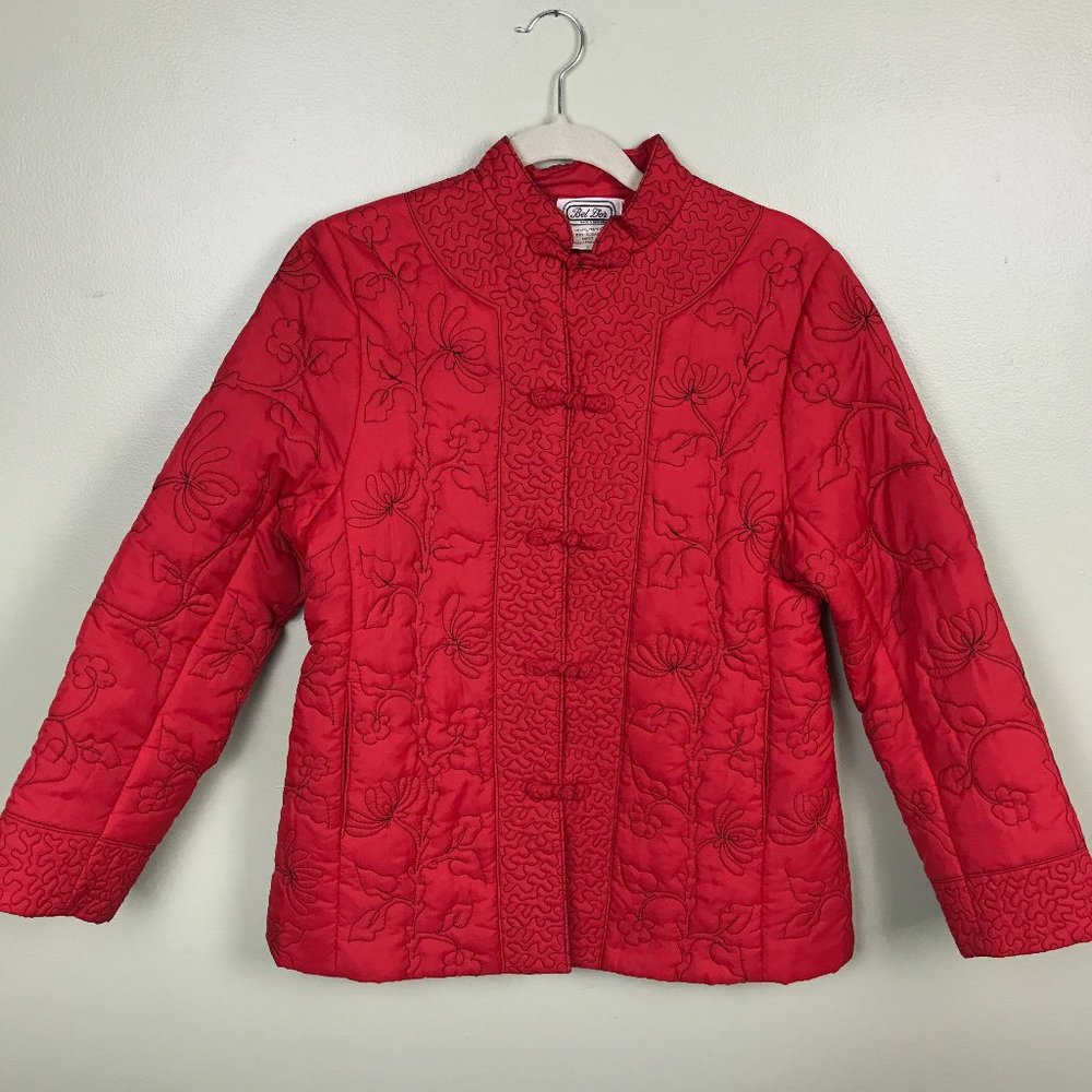 Vintage Asian Floral Quilted Embroidered Coat L